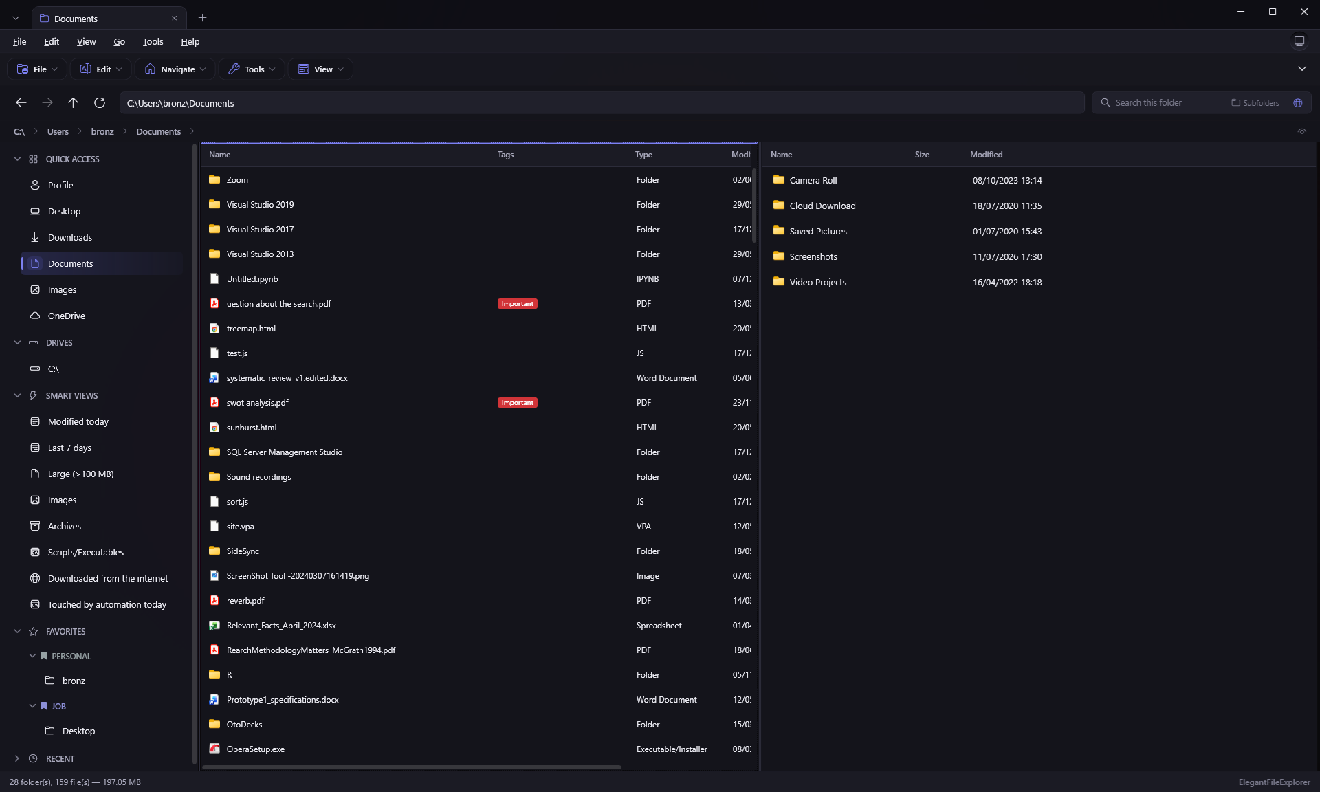 Elegant File Explorer in dark theme, the whole window in a deep near-black with lilac accents